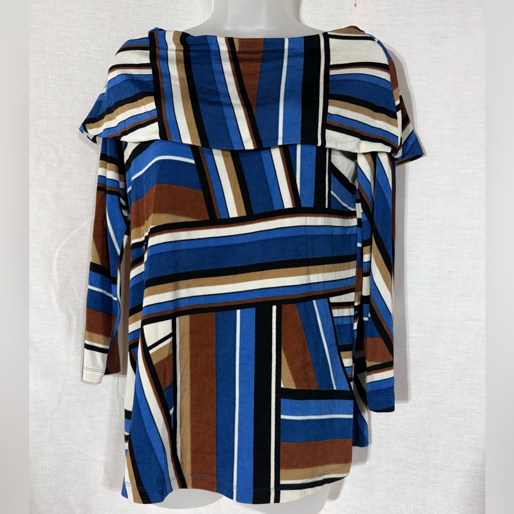 Travelers by Chicos Striped Blue and Brown Women's Top Size 0/Small